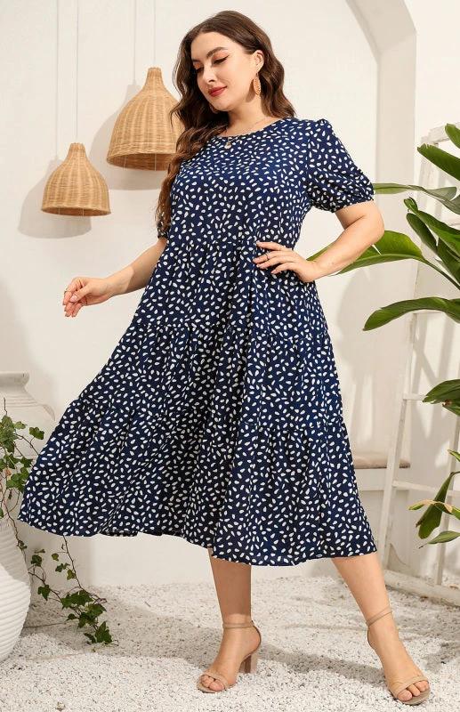 Maternity Dress - Plus Size Short Sleeve Puffed Sleeve Print Dress by Lady Ros