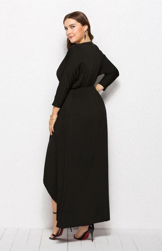 Plus Size Deep V Dress - Three Quarter Sleeve Knit Dress by Lady Ros
