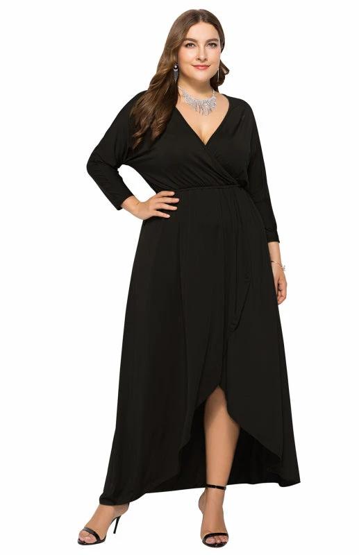 Plus Size Deep V Dress - Three Quarter Sleeve Knit Dress by Lady Ros
