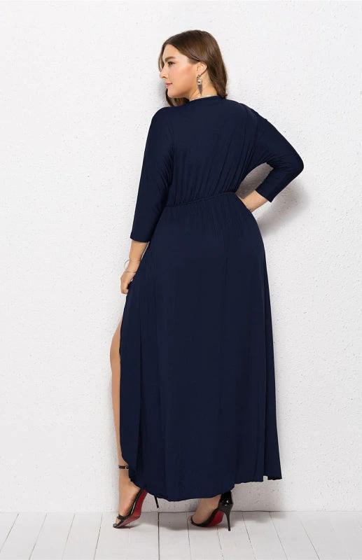 Plus Size Deep V Dress - Three Quarter Sleeve Knit Dress by Lady Ros