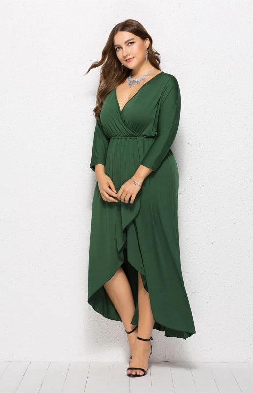 Plus Size Deep V Dress - Three Quarter Sleeve Knit Dress by Lady Ros