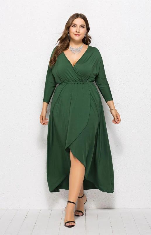 Plus Size Deep V Dress - Three Quarter Sleeve Knit Dress by Lady Ros