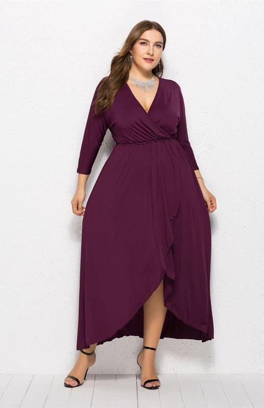 Plus Size Deep V Dress - Three Quarter Sleeve Knit Dress by Lady Ros