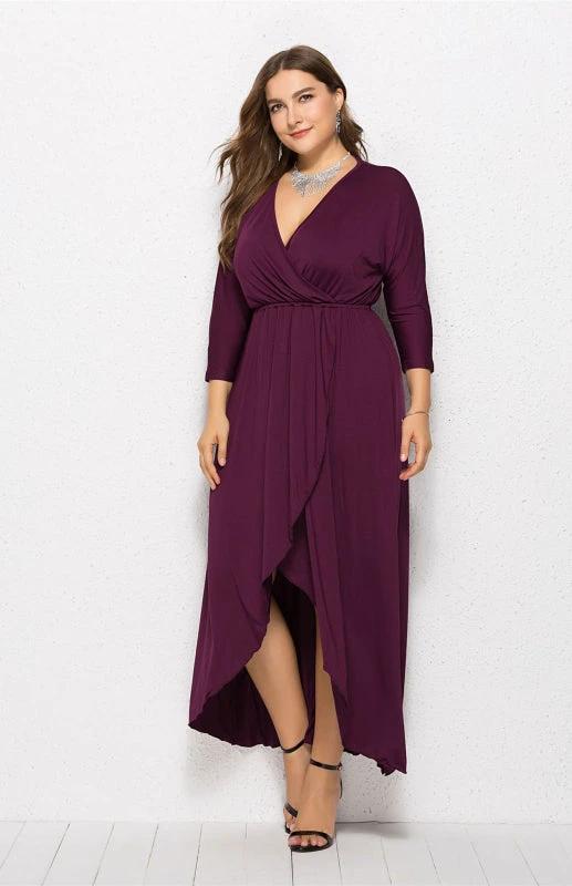Plus Size Deep V Dress - Three Quarter Sleeve Knit Dress by Lady Ros