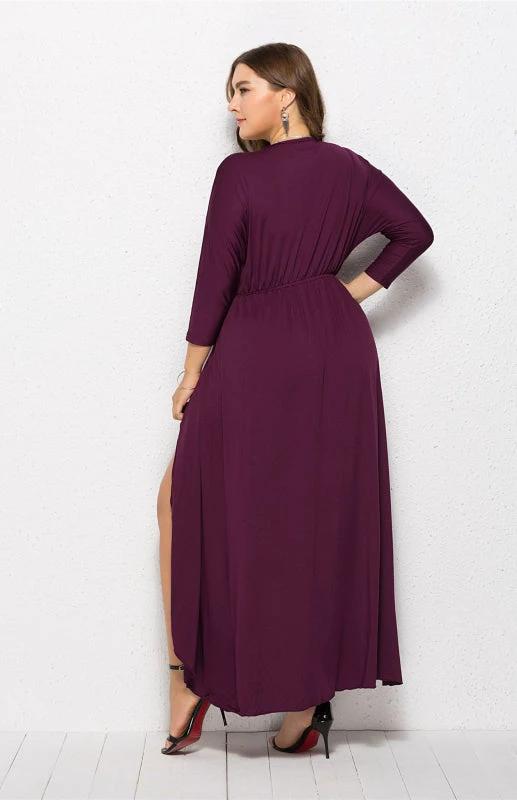 Plus Size Deep V Dress - Three Quarter Sleeve Knit Dress by Lady Ros