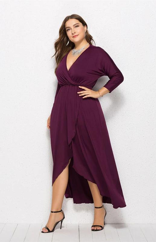 Plus Size Deep V Dress - Three Quarter Sleeve Knit Dress by Lady Ros
