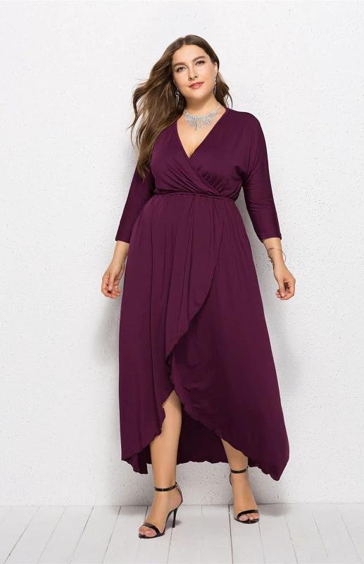 Plus Size Deep V Dress - Three Quarter Sleeve Knit Dress by Lady Ros