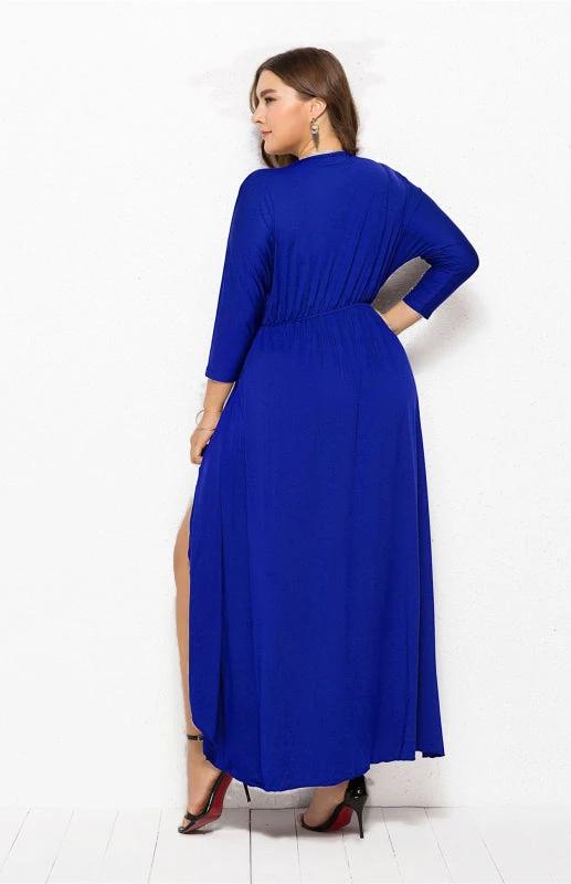 Plus Size Deep V Dress - Three Quarter Sleeve Knit Dress by Lady Ros