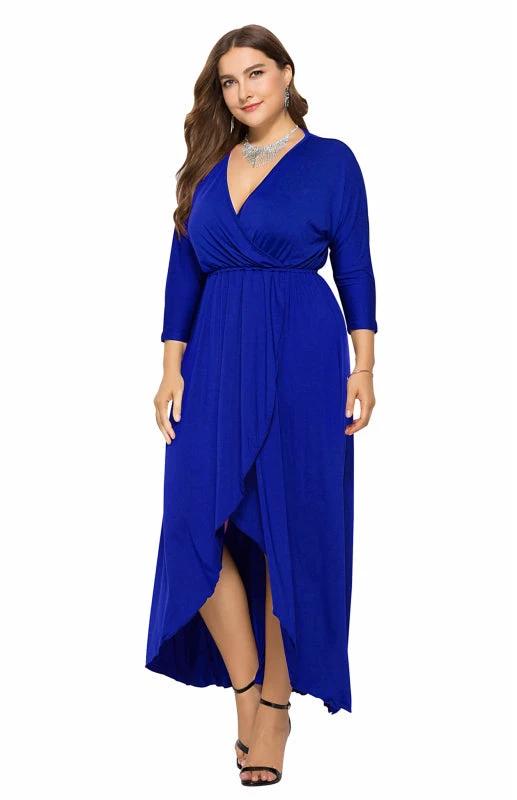 Plus Size Deep V Dress - Three Quarter Sleeve Knit Dress by Lady Ros