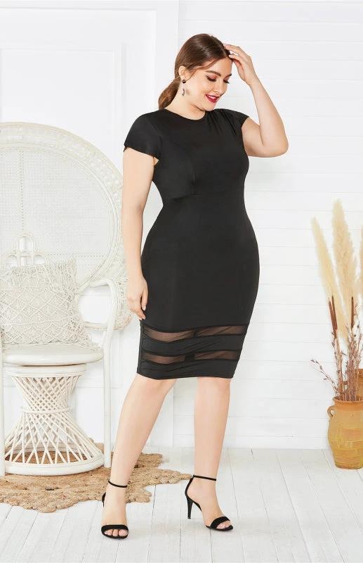 Women's Plus Size Solid Color Round Neck Short Sleeve Dress by Lady Ros