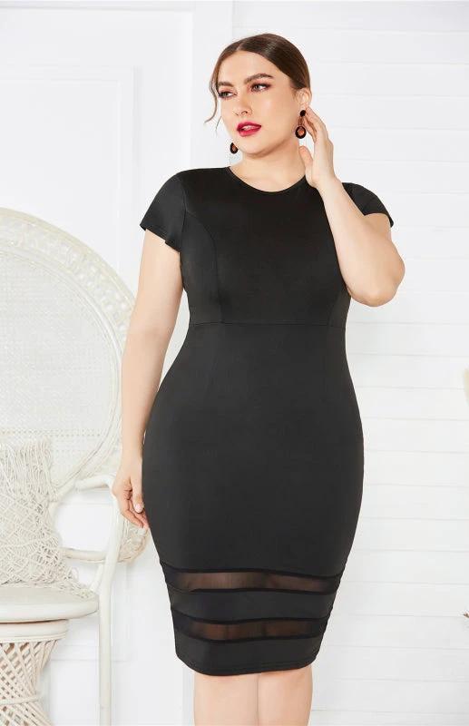 Women's Plus Size Solid Color Round Neck Short Sleeve Dress by Lady Ros