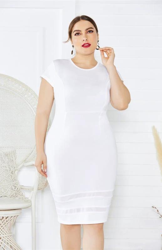 Women's Plus Size Solid Color Round Neck Short Sleeve Dress by Lady Ros