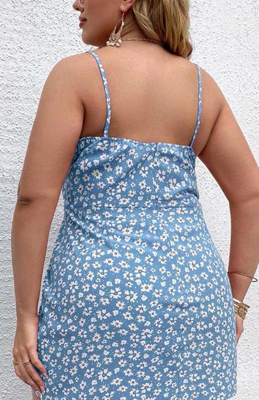 Plus Size Floral Slit Sling Short Dress for Women by Lady Ros