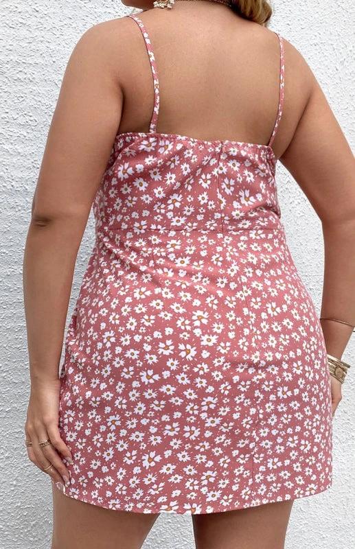 Plus Size Floral Slit Sling Short Dress for Women by Lady Ros