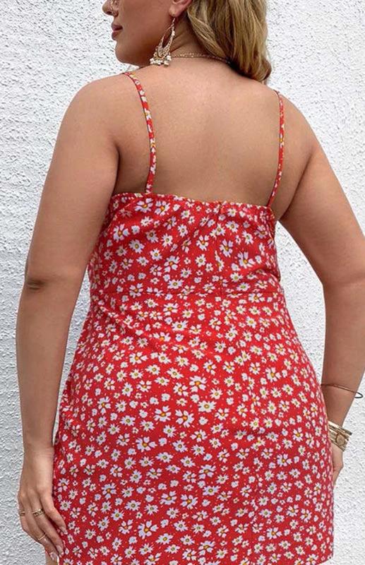 Plus Size Floral Slit Sling Short Dress for Women by Lady Ros