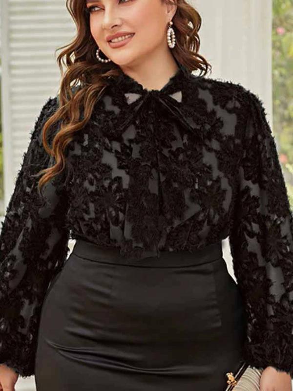 Plus Size Women's Tie Bow Long Sleeve Commuter Shirt by Lady Ros