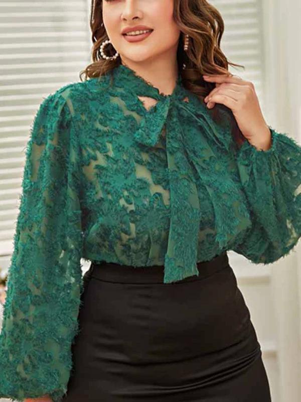Plus Size Women's Tie Bow Long Sleeve Commuter Shirt by Lady Ros