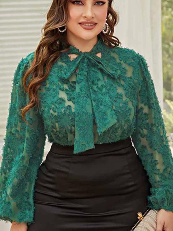 Plus Size Women's Tie Bow Long Sleeve Commuter Shirt by Lady Ros