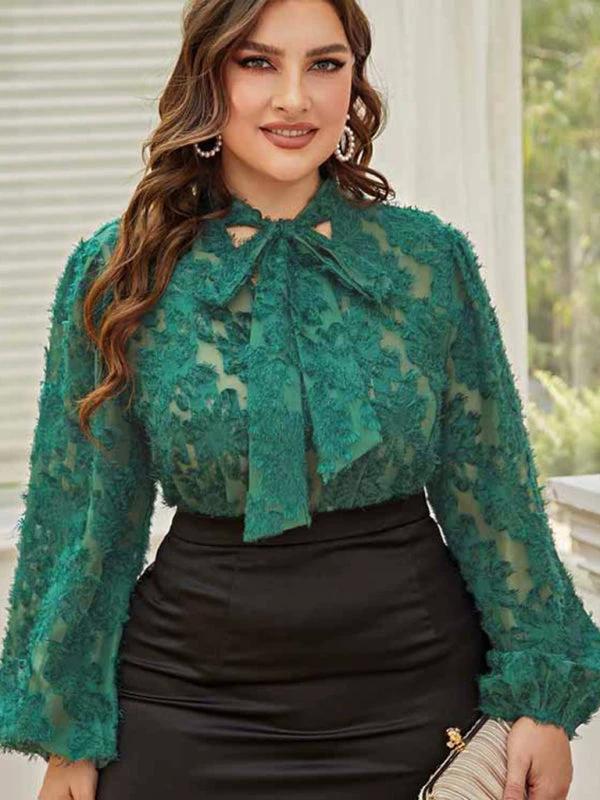 Plus Size Women's Tie Bow Long Sleeve Commuter Shirt by Lady Ros