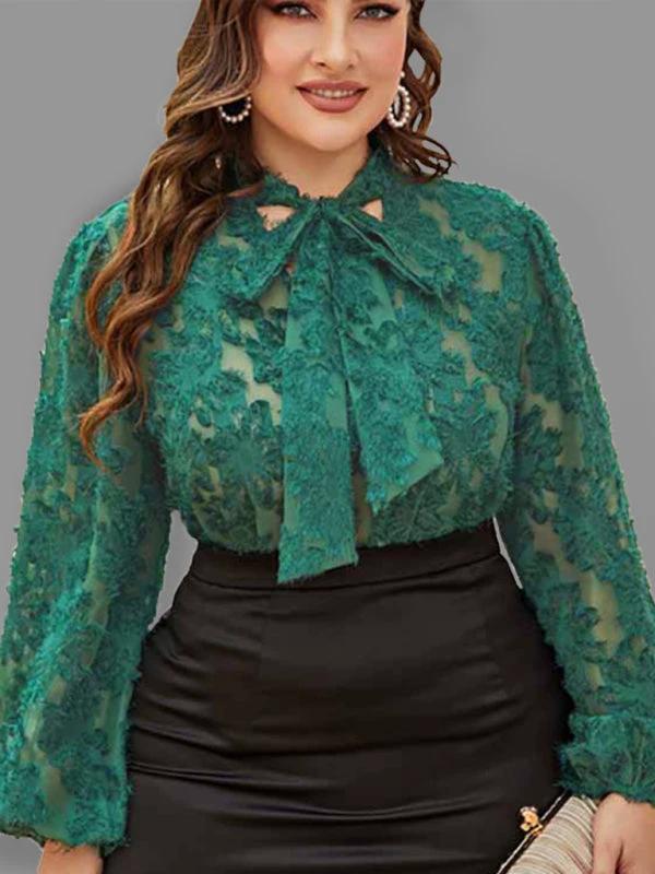 Plus Size Women's Tie Bow Long Sleeve Commuter Shirt by Lady Ros