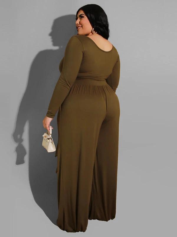 Women's plus size solid color knitted casual two-piece set by Lady Ros