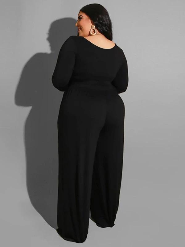 Women's plus size solid color knitted casual two-piece set by Lady Ros