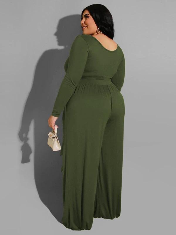 Women's plus size solid color knitted casual two-piece set by Lady Ros