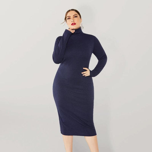 Women's Plus Size Solid Color Knit Turtleneck Long Sleeve Dress by Lady Ros