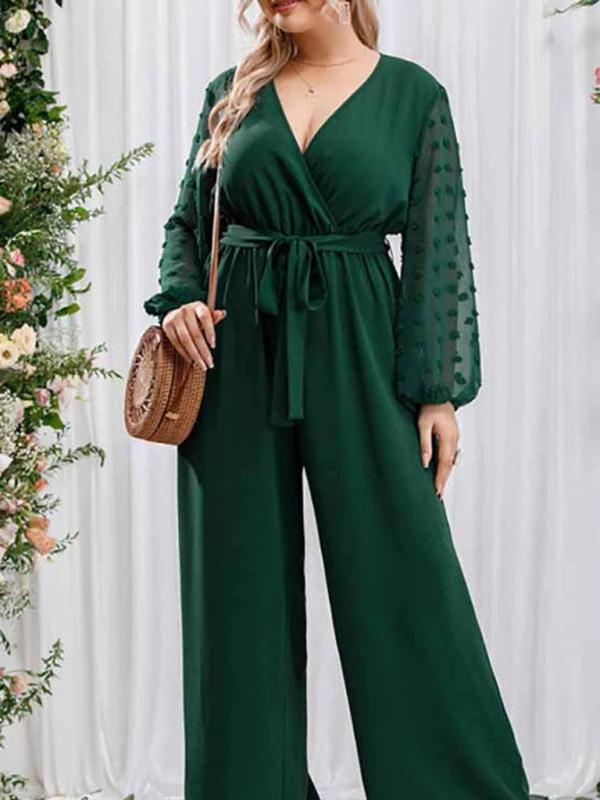 Modern Plus Size Women's Sexy Bowknot Lady Lace Straight Loose High Waist Solid Color Jumpsuit by Lady Ros