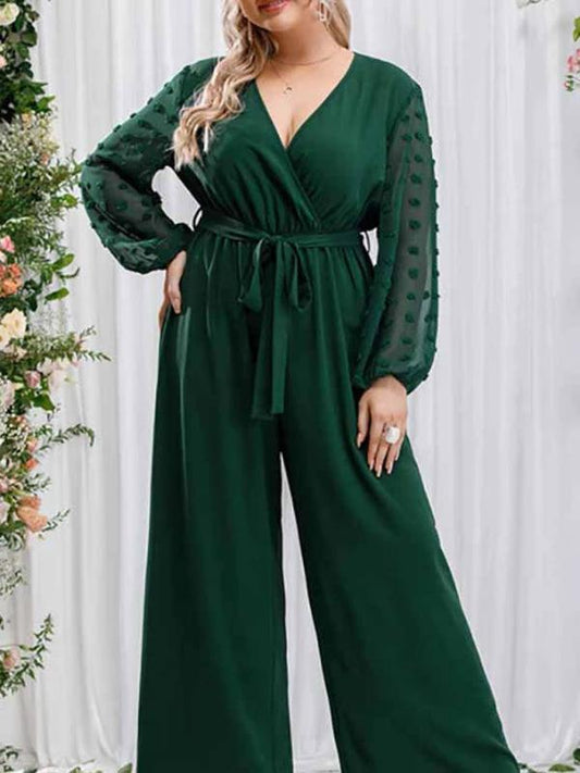 Modern Plus Size Women's Sexy Bowknot Lady Lace Straight Loose High Waist Solid Color Jumpsuit by Lady Ros