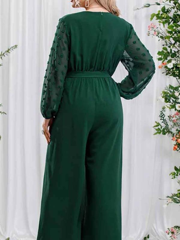 Modern Plus Size Women's Sexy Bowknot Lady Lace Straight Loose High Waist Solid Color Jumpsuit by Lady Ros
