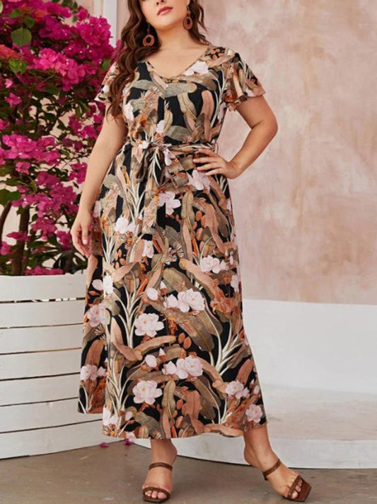 Modern plus size women's temperament commuting loose printed dress by Lady Ros