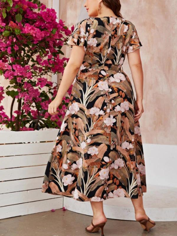Modern plus size women's temperament commuting loose printed dress by Lady Ros