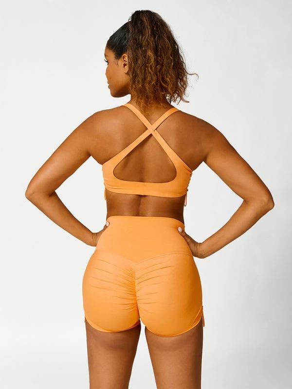 Women's Drawstring Yoga Breathable Solid Color Running Tight Shorts by Lady Ros