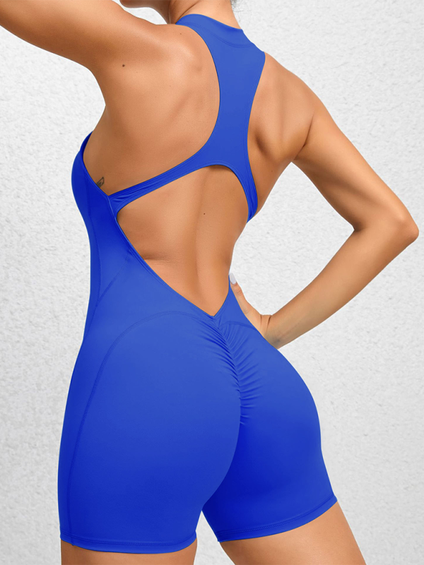 Tight zippered sports yoga pants peach hips one-piece quick-drying pleated fitness Jumpsuit by Lady Ros