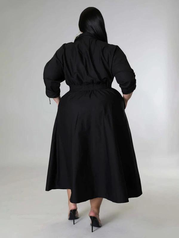 Plus Size Women's Solid Color Long Sleeve Shirt Dresses by Lady Ros