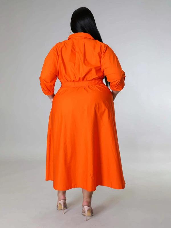 Plus Size Women's Solid Color Long Sleeve Shirt Dresses by Lady Ros