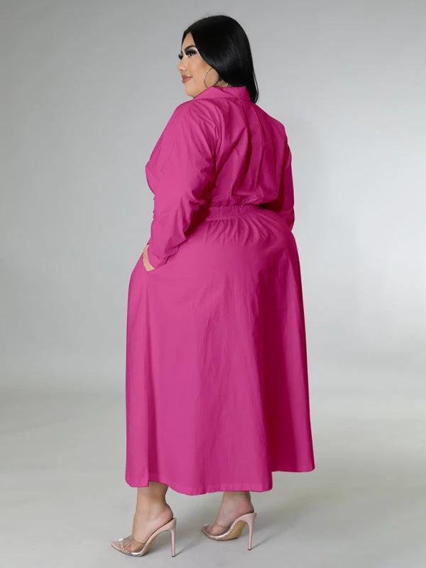 Plus Size Women's Solid Color Long Sleeve Shirt Dresses by Lady Ros