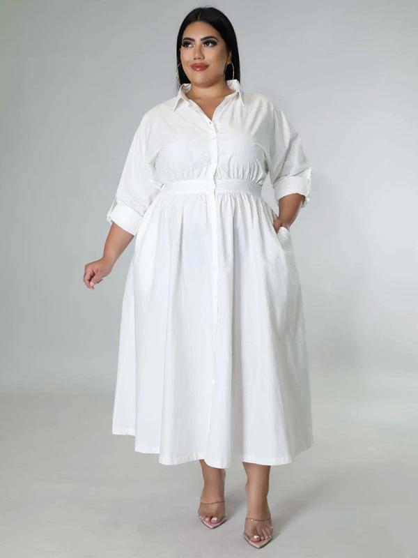 Plus Size Women's Solid Color Long Sleeve Shirt Dresses by Lady Ros
