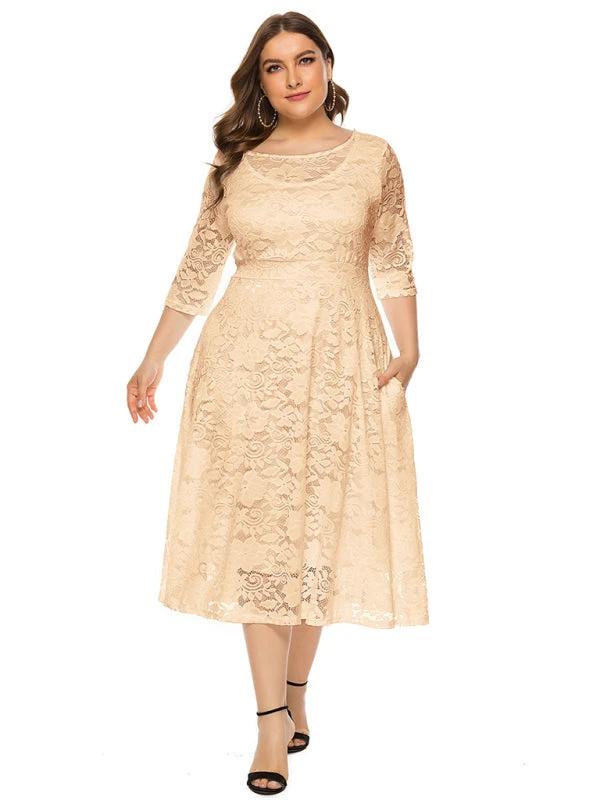 Plus size women's new evening dress bridesmaid dress lace pocket dress by Lady Ros