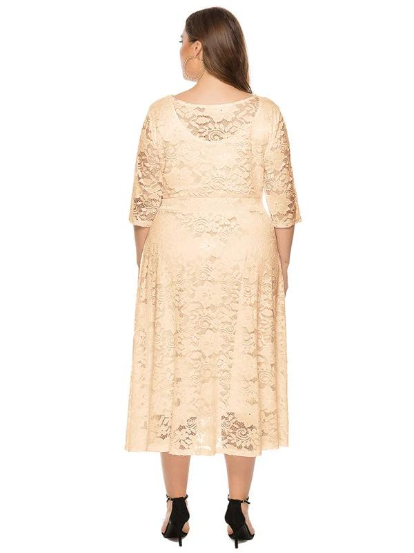 Plus size women's new evening dress bridesmaid dress lace pocket dress by Lady Ros