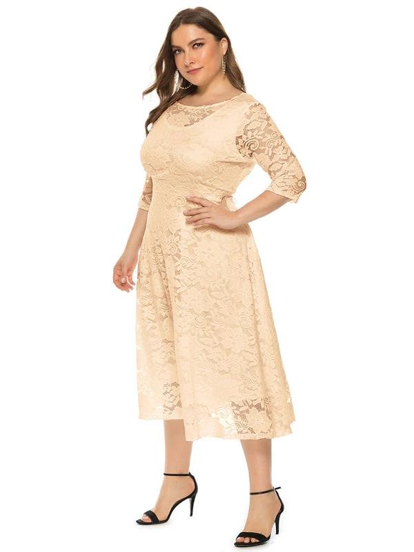 Plus size women's new evening dress bridesmaid dress lace pocket dress by Lady Ros