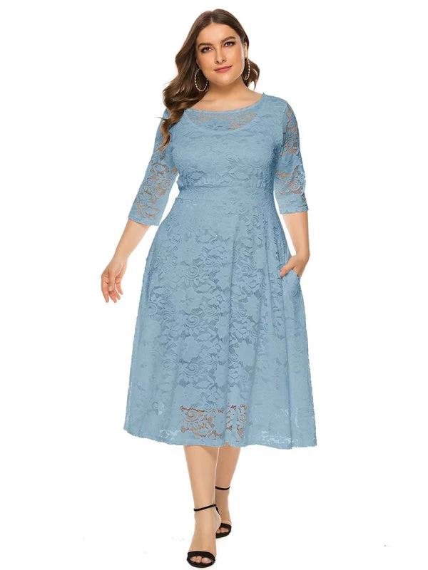 Plus size women's new evening dress bridesmaid dress lace pocket dress by Lady Ros