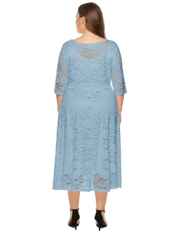 Plus size women's new evening dress bridesmaid dress lace pocket dress by Lady Ros