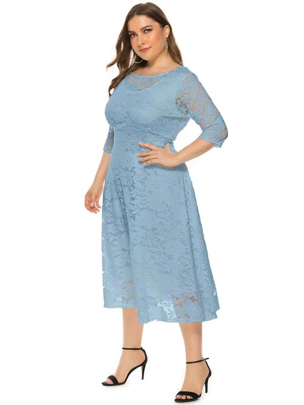 Plus size women's new evening dress bridesmaid dress lace pocket dress by Lady Ros