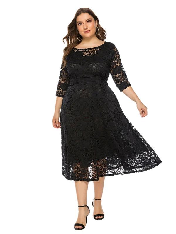 Plus size women's new evening dress bridesmaid dress lace pocket dress by Lady Ros