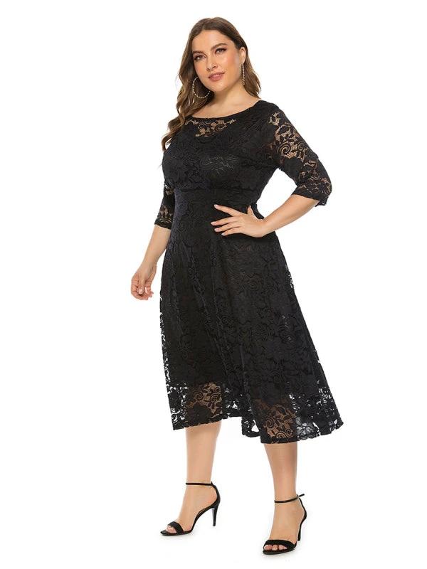 Plus size women's new evening dress bridesmaid dress lace pocket dress by Lady Ros
