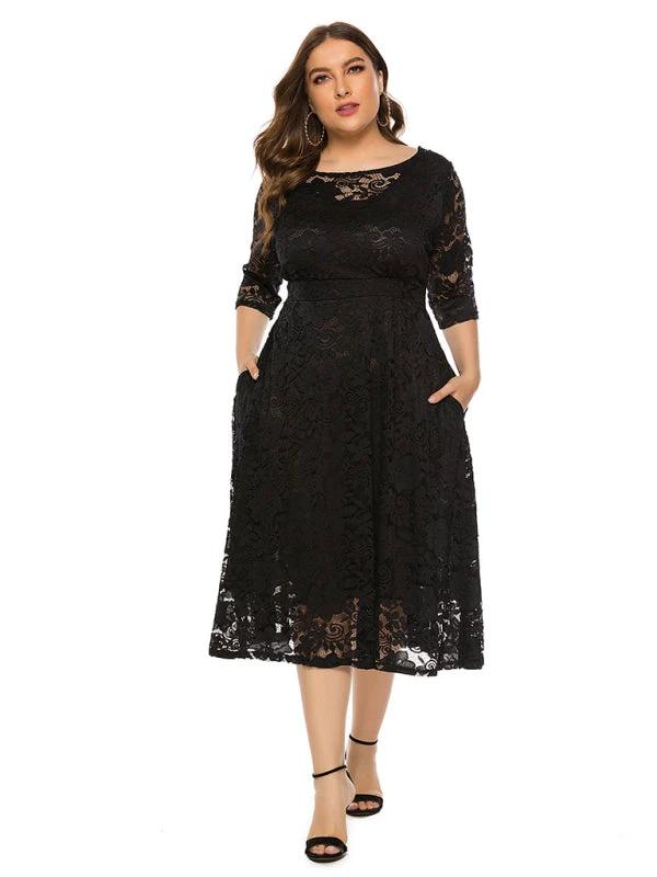 Plus size women's new evening dress bridesmaid dress lace pocket dress by Lady Ros