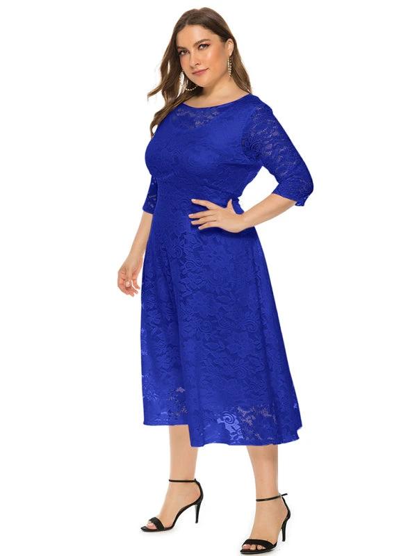 Plus size women's new evening dress bridesmaid dress lace pocket dress by Lady Ros