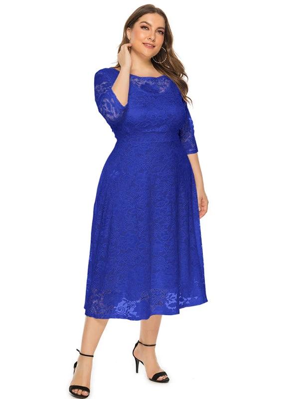Plus size women's new evening dress bridesmaid dress lace pocket dress by Lady Ros